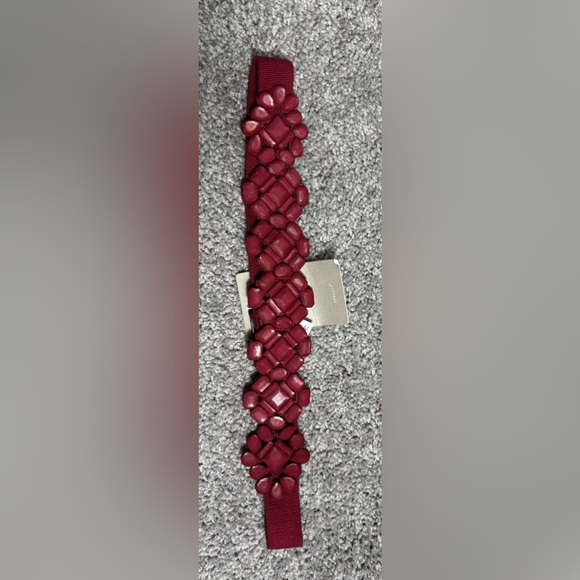 Anthropologie Accessories - Anthropologie Maroon Red Beaded Elastic Waist Belt Size Medium NWT